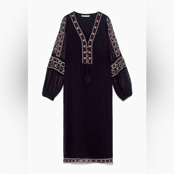 Gorgeous Zara midi dot mesh dress embroidered with sheer sleeves - Picture 8 of 9